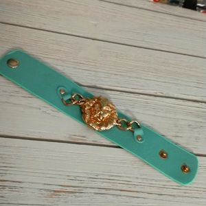 Lion Aqua Faux Leather Bracelet